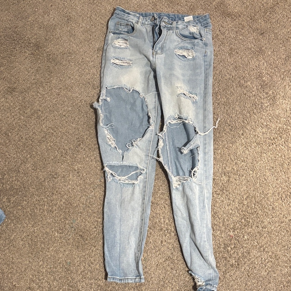 SHEIN Light Blue Ripped Skinny Jeans